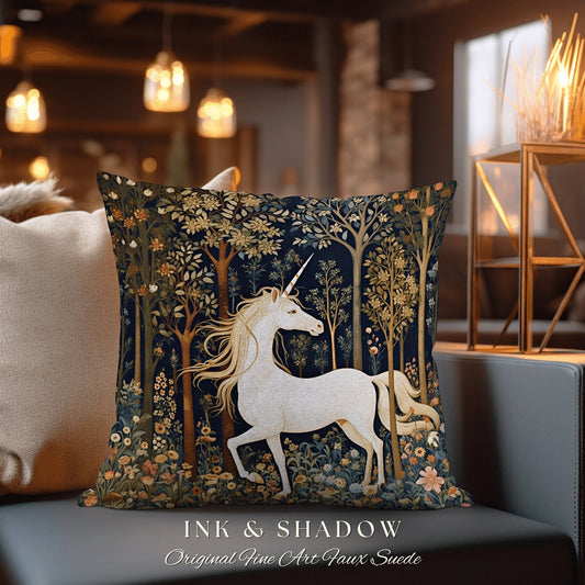 Gothic Unicorn Pillow Rustic | Crowcore Tapestry Pillow Cottagecore Room Decor Medieval Aesthetic Victorian Unicorn Maximalist Gift For Goth