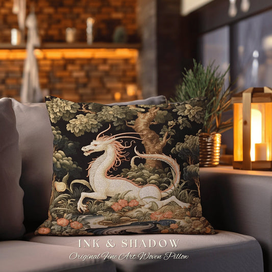 Gothic Dragon Pillow Rustic | Crowcore Tapestry Pillow Cottagecore Room Decor Medieval Aesthetic Victorian Gothic Maximalist Gift For Goths