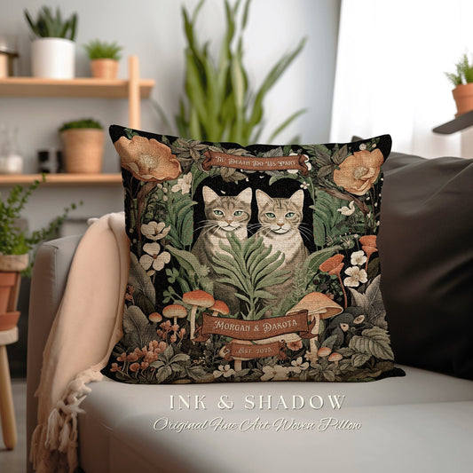 Woven Cat Pillow Personalized | Woven Throw Pillow Personalized Couple Gift Dating Anniversary Custom Last Name Gift Cat Lovers Throw Pillow