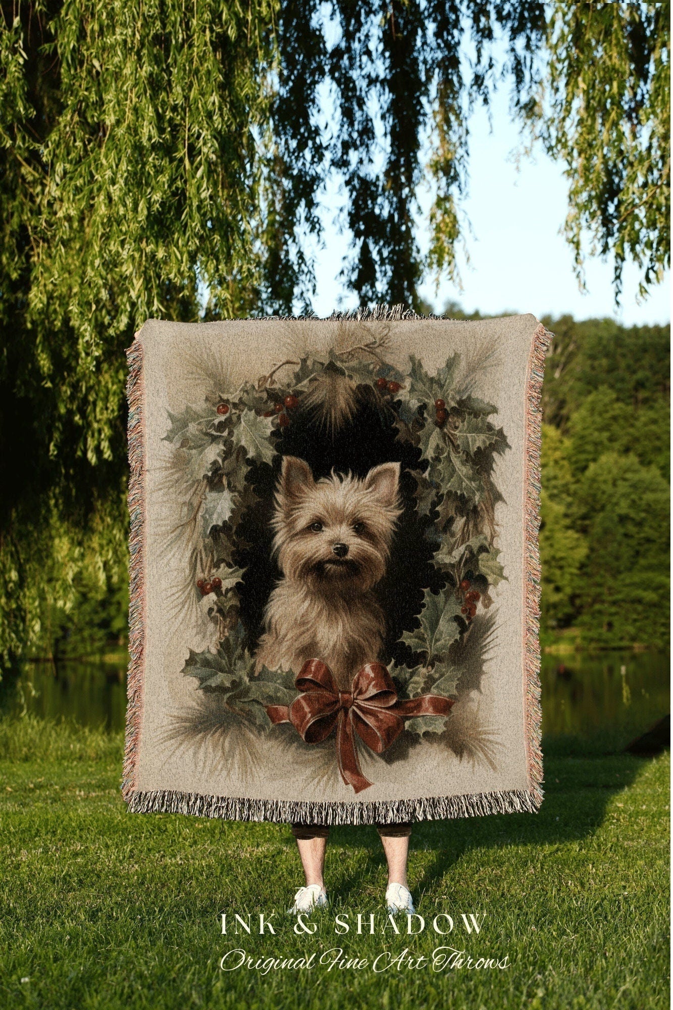 Vintage Yorkie Tapestry Blanket | Yorkie Dad Gift Blanket Terrier Mom Gift Funny Tapestry Christmas Dog Portrait Blanket Yorkshire Terrier |