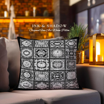 Victorian Gothic Pumpkin Fall Accent Pillow Dark Academia Throw Pillow Woven Tapestry Vintage Halloween Aesthetic Whimsigoth Pumpkin Pillow