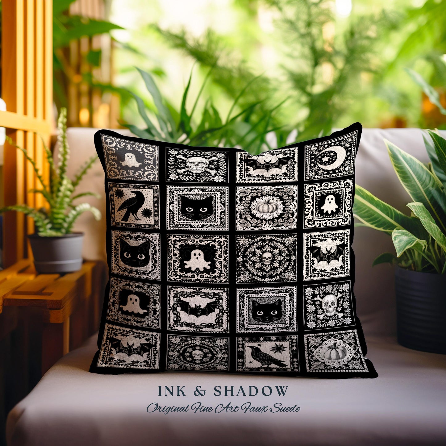 Spooky Season Pillow Halloween Home Decor Cozy Witchy Woven Pillow Gift For Goth Room Decor Whimsigothic Fall Decorating Dark Academia Art