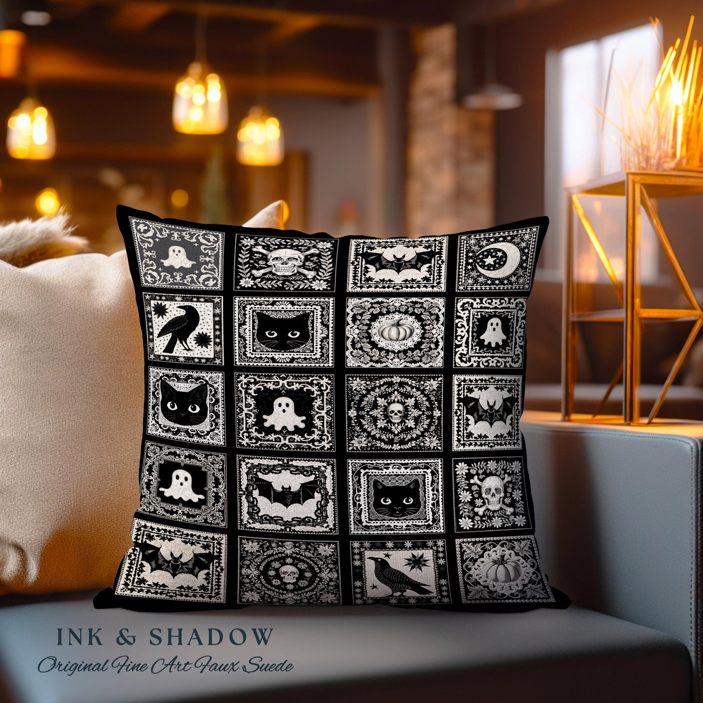 Spooky Season Pillow Halloween Home Decor Cozy Witchy Woven Pillow Gift For Goth Room Decor Whimsigothic Fall Decorating Dark Academia Art