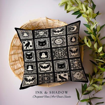 Spooky Season Pillow Halloween Home Decor Cozy Witchy Woven Pillow Gift For Goth Room Decor Whimsigothic Fall Decorating Dark Academia Art