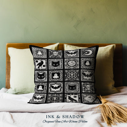 Spooky Season Pillow Halloween Home Decor Cozy Witchy Woven Pillow Gift For Goth Room Decor Whimsigothic Fall Decorating Dark Academia Art