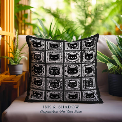 Black Cats Woven Pillow Cute Cozy Gothic Decor Dark Cottagecore Tapestry Pillow Witchy Bedroom Gift for Goth Cat Lover Fall Halloween Pillow