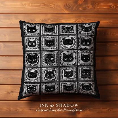 Black Cats Woven Pillow Cute Cozy Gothic Decor Dark Cottagecore Tapestry Pillow Witchy Bedroom Gift for Goth Cat Lover Fall Halloween Pillow