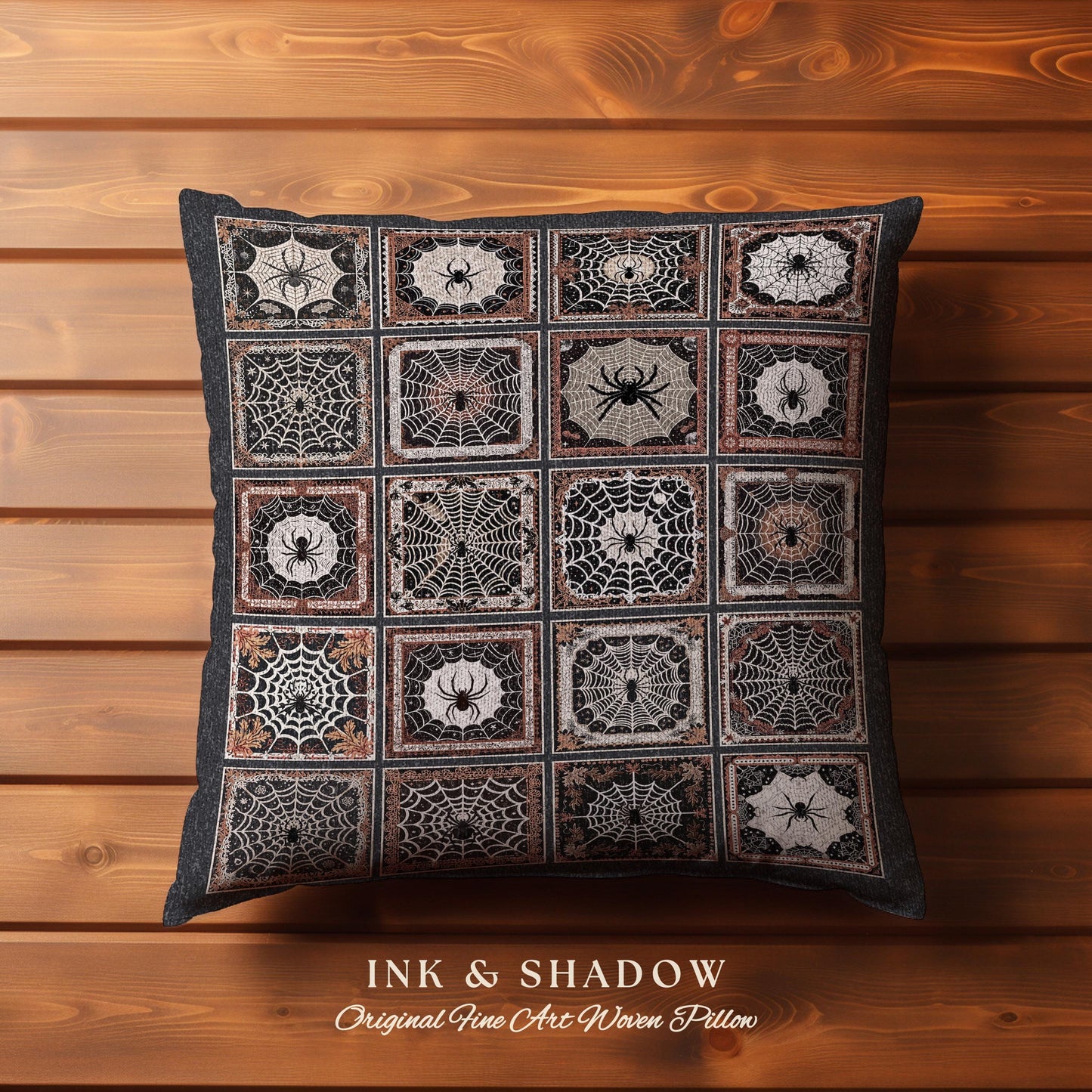 Victorian Gothic Spiderweb Pillow Dark Cottagecore Halloween Decor Spooky Creepy Vintage Spider Print Aesthetic Woven Tapestry Fall Pillow