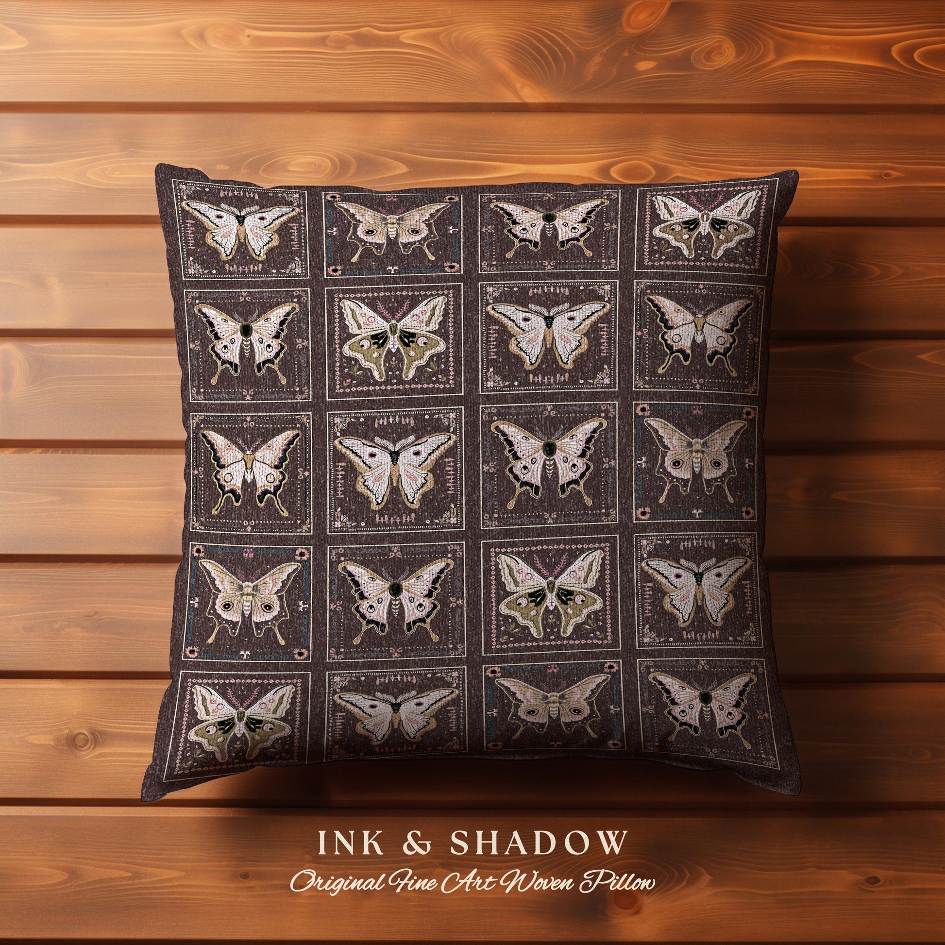 Whimsical Moth Pillow Woven Dark Academia Decor | Luna Moth Art Gothic Home Decor Bohemian Butterfly Pillow Cozy Goth Cottagecore Fall Gifts