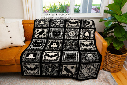 Spooky Season Throw Halloween Home Decor Cozy Witch Witchy Blanket Gift For Goth Room Decor Whimsigothic Fall Decorating Dark Academia Throw