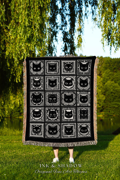 Black Cats Blanket Cute Cozy Gothic Decor Dark Cottagecore Tapestry Throw Witchy Decor Bedroom Gift for Cat Lovers Fall Halloween Blanket