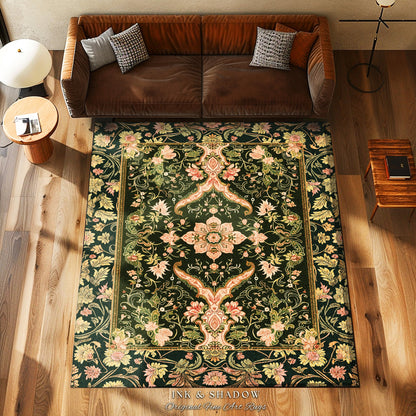 Baroque Elegance Ornate Accent Rug | Whimsical Bohemian Area Rug Classical Ornamental Style Victorian Floral Elegance Art Deco Bedroom Boho
