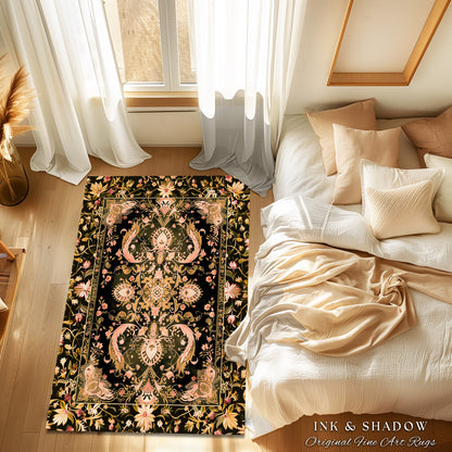 Modern Royal Aesthetic Area Rug | Ethereal Florals Pastel Whimsical Cottagecore Trendy Dark Academia Home Accent Rug Bohemian Retro Art Deco