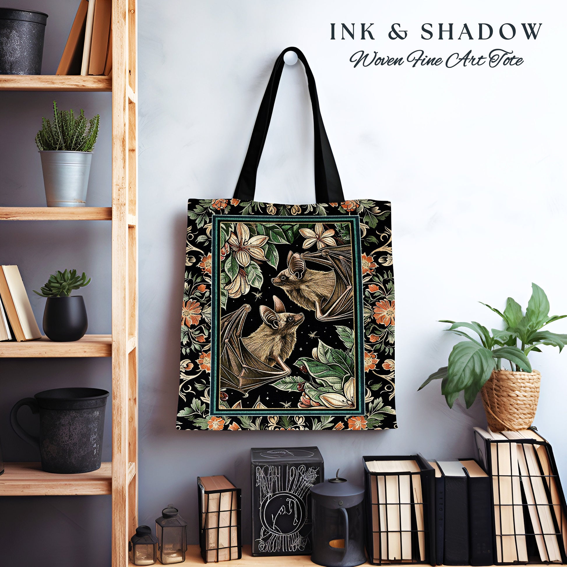 Floral Bat Lovers Tapestry Tote Gothic Gift for Bat Lover Dark Cottagecore Dark Floral Satchel Witchy Victorian Gothic Crowcore Shoulder Bag