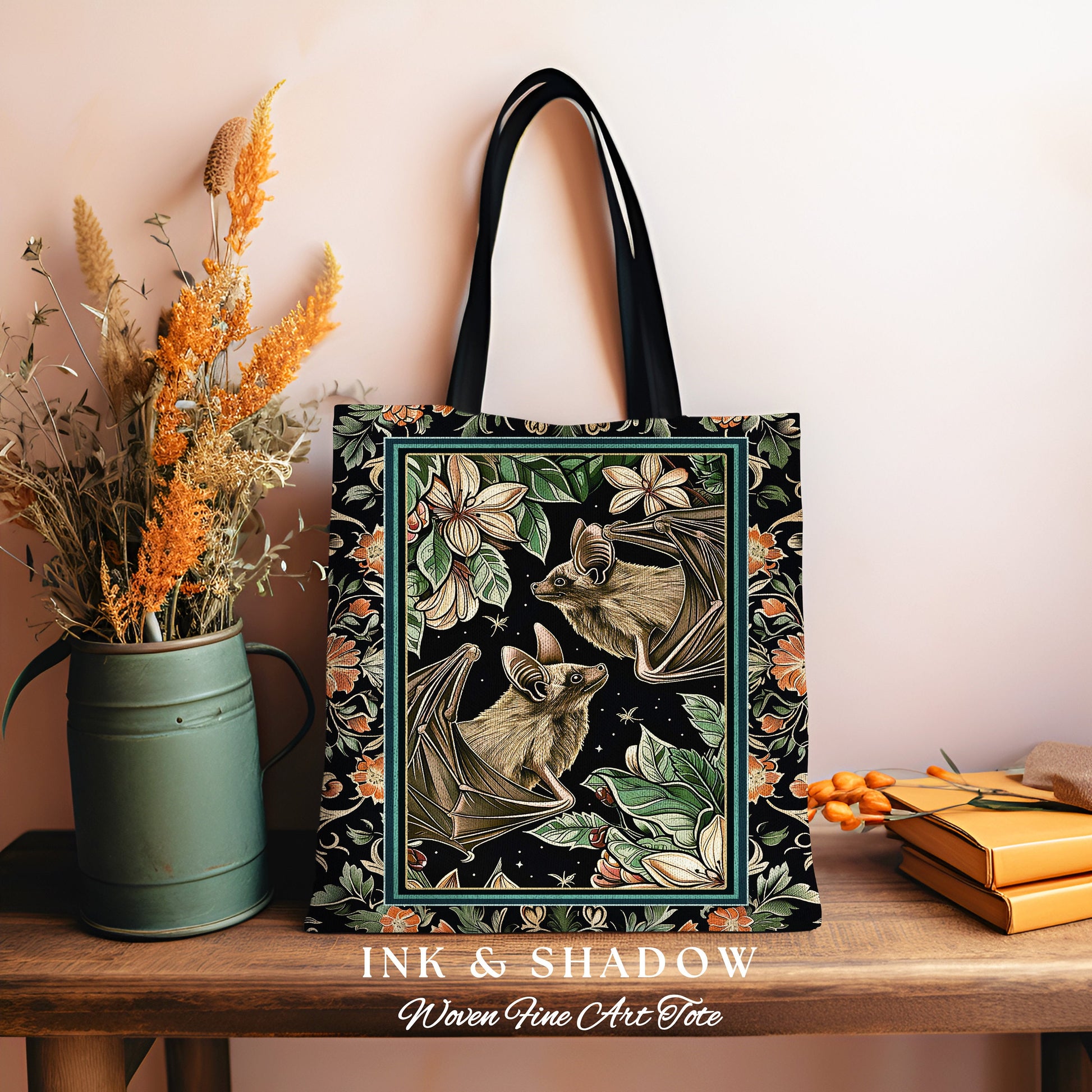 Floral Bat Lovers Tapestry Tote Gothic Gift for Bat Lover Dark Cottagecore Dark Floral Satchel Witchy Victorian Gothic Crowcore Shoulder Bag