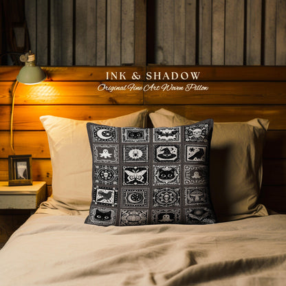 Witchy Woven Pillow Spooky Creepy Witch Decor | Cute Halloween Tapestry Pillow Scary Spooky Season Nights Goth Gifts Dark Aesthetic Decor.