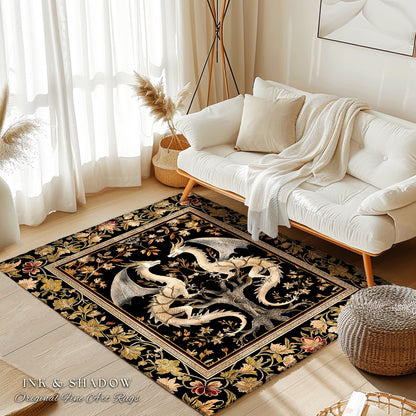 Ethereal Dragon Lover Rug Magical Fantasy Gothic Decor | Enchanted Artful Gift Fairytale Decor Dragon Art Deco Rug Dark Academia Decor |