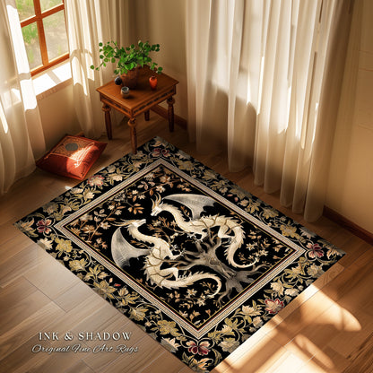 Ethereal Dragon Lover Rug Magical Fantasy Gothic Decor | Enchanted Artful Gift Fairytale Decor Dragon Art Deco Rug Dark Academia Decor |