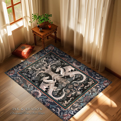 Medieval Fantasy Dragon Rug Victorian Whimsigothic Decor | Enchanted Forest Gothic Aesthetic Art Nouveau Baroque Elegance Cottagecore Style