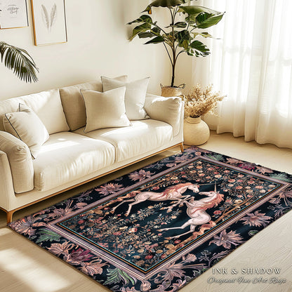Floral Fairytale Ethereal Unicorn Area rug | Woodland Whimsy Fairy Home Accent Rug Whimsical Lavender Purple Decor Magic Cottagecore Cute |