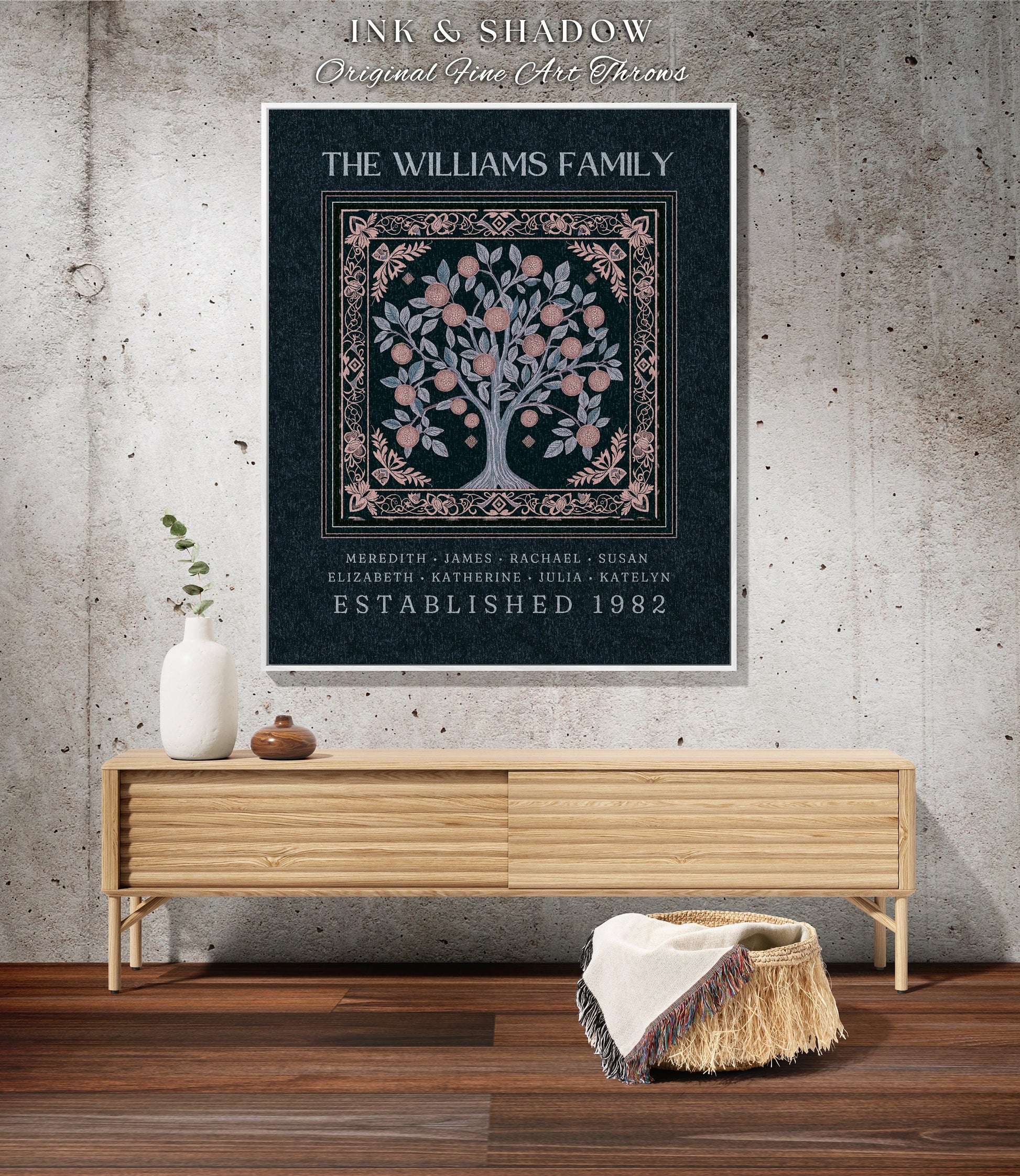 Cozy Family Appreciation Throw | Personalized Names Rustic Housewarming Gift for Parents Personalized Grandchildren Names Heritage Tapestry