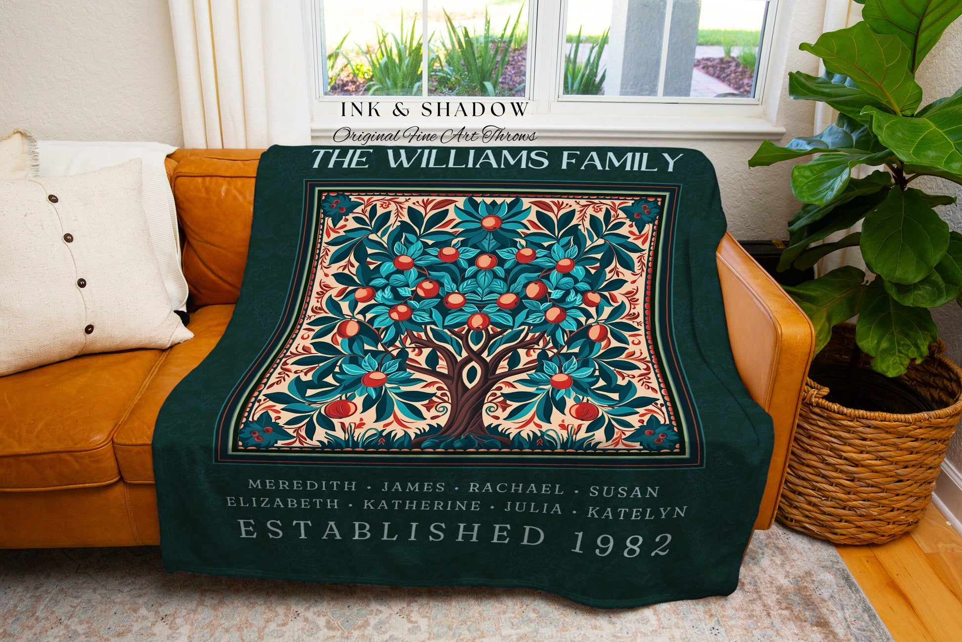 Boho Family Tree of Life Blanket Custom Meaningful Ancestry Gift | Personalized Heritage Decor Cozy Bohemian Family Name Tapestry Nana Gift