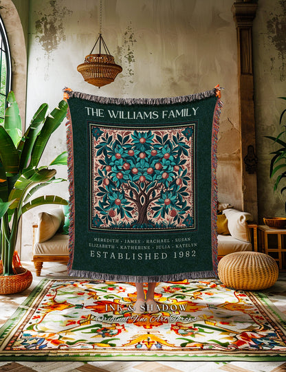 Boho Family Tree of Life Blanket Custom Meaningful Ancestry Gift | Personalized Heritage Decor Cozy Bohemian Family Name Tapestry Nana Gift