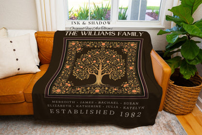 Victorian Gothic Family Tree of Life Blanket Unique Thoughtful Personalized Tapestry Throw With Names Heirloom Gifts Keepsake Family Tree