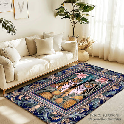 Pastel Tropigoth Accent Rug | Eclectic Whimsigoth Unique Bedroom Area Rug Botanical Foliage Nature Inspired Decor Safari Jungle Leaves Boho