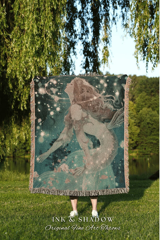 Mythological Siren Tapestry Woven | Cottagecore Bedroom Celestial Throw Ethereal Tapestry Sirencore Decor Witchy Art Fairy Grunge Celestial