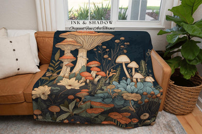 Whimsical Mushroom Forest Blanket | Woven Throw Gift for Mushroom Lover Whimsical Retro Style Reading Nook Aesthetic Magical Aesthetic Decor