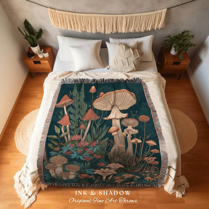 Witchy Toadstool Throw Blanket | Eclectic Throw Gift for Mushroom Lover Whimsical Room Retro Style Reading Nook Aesthetic Mushroom Aesthetic