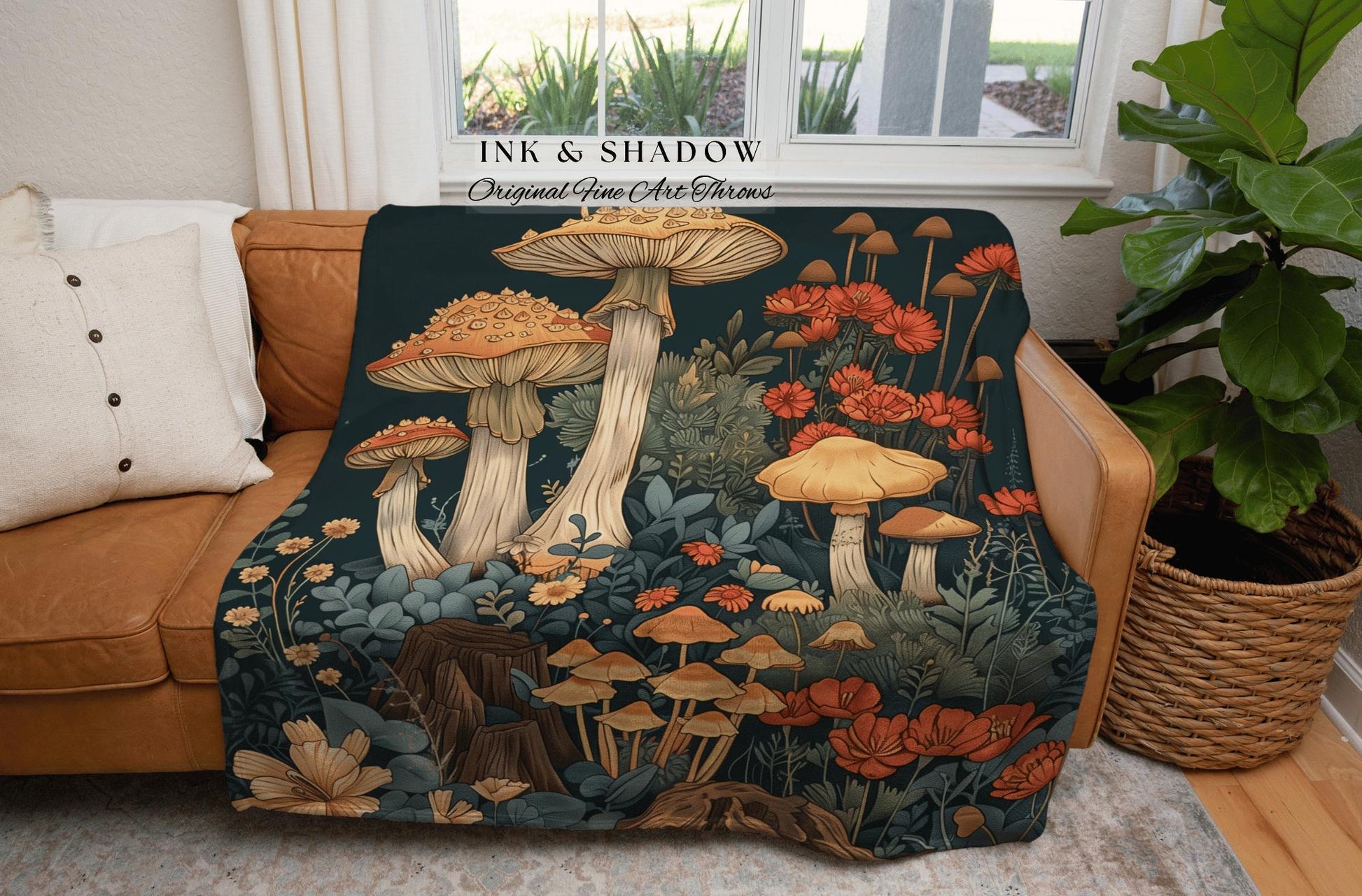 Fairy Aesthetic Woven Blanket | Woven Throw Gift for Mushroom Lover Whimsical Witchy Decor Boho Reading Nook Magical Cottagecore Toadstool |