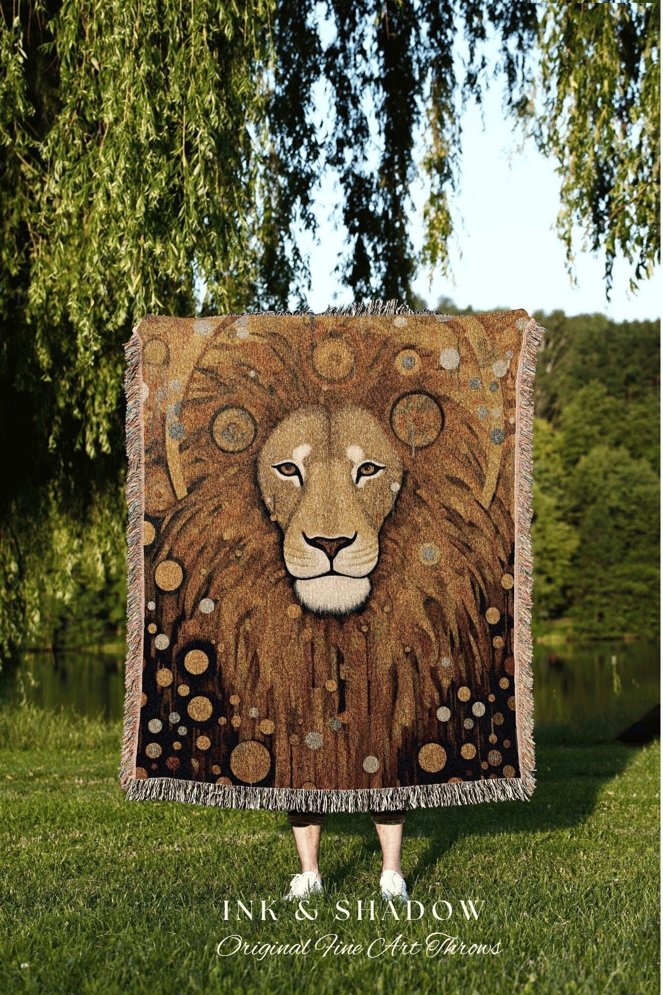 Custom Leo Tapestry Woven Wall Art | Leo Wall Art Gustav Klimt Inspired | Custom Star Sign Woven Tapestry Celestial Art Blanket Woven |