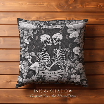 Celestial Decor Custom Woven Pillow | Gothic Decor Custom Anniversary Meaningful Gift for Couple Housewarming Gift Skeleton Lovers Tarot |