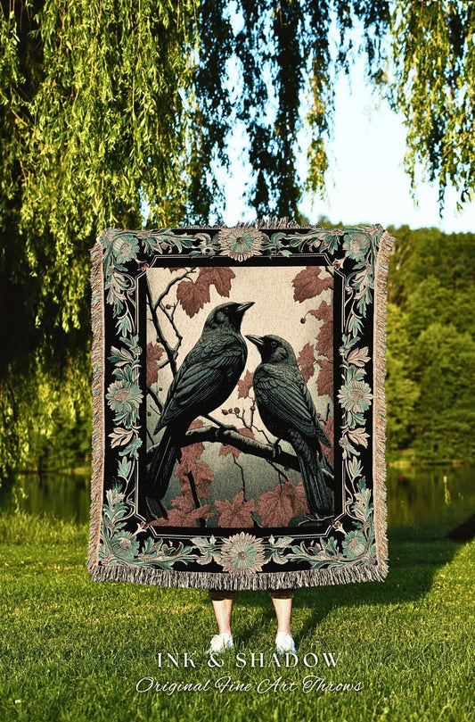 Dark Academia Raven Blanket Woven Wall Hanging Gothic Home Decor Dark Academia Tapestry Vintage Aesthetic Witchy Crow Decor Occult Tapestry