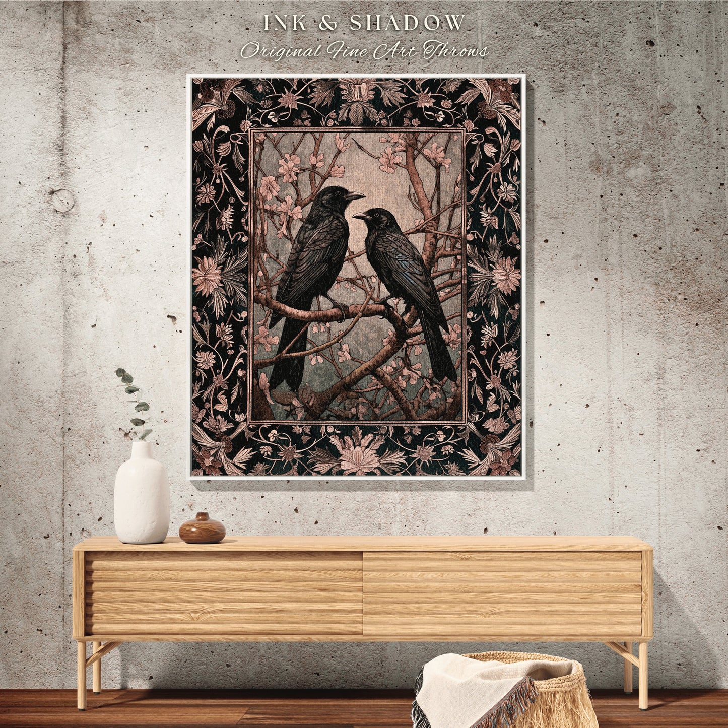 Boho Fairycore Decor Raven Aesthetic Cottagecore Room Decor Crow Gothic Blanket Tapestry Woven Black Raven Art Decor Whimsigoth Room Decor