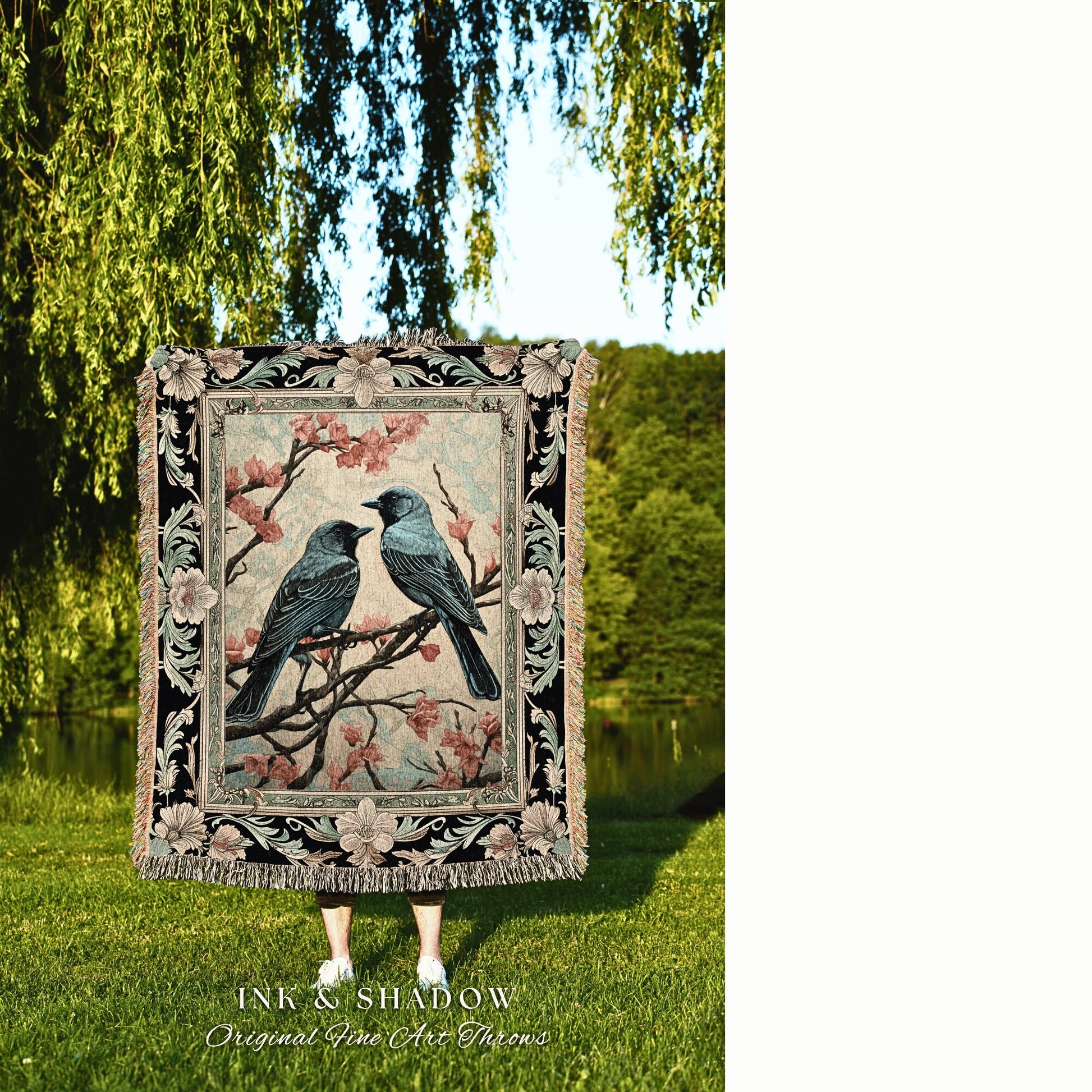 Light Gothic Tapestry Raven Throw Home Decor Bird Lover Woven Art Blanket Fall Crowcore Soft Cottagecore Decor Victorian Goth Aesthetic