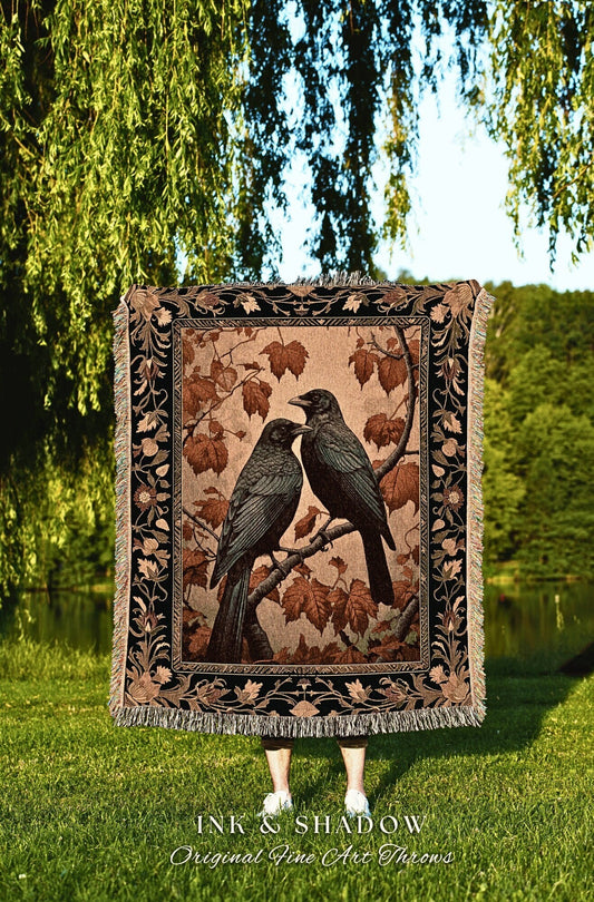 Fall Aesthetic Room Decor Dark Academia Tapestry Whimsigoth Gift Dark Cottagecore Tapestry Raven Home Decor Floral Macabre Home Decor Witchy