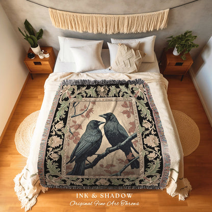 Victorian Gothic Room Decor Crow Tapestry Vintage Aesthetic Blanket Gift Crowcore Light Gothic Woven Black Raven Woodland Fairy Core Throw