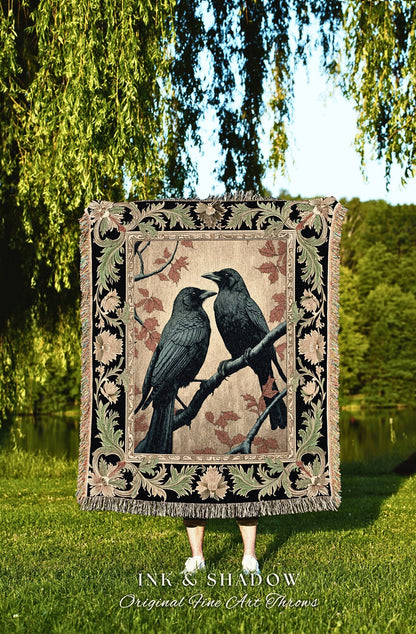 Victorian Gothic Room Decor Crow Tapestry Vintage Aesthetic Blanket Gift Crowcore Light Gothic Woven Black Raven Woodland Fairy Core Throw