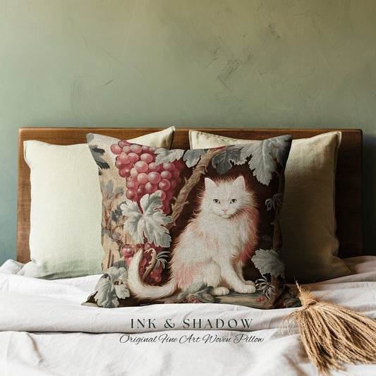 Whimsical Home Decor Pillow | Vintage Accent Pillow Cat Painting Pastel Decor Princess Aesthetic Dorm Room Cushion Botanical Cat Person Gift