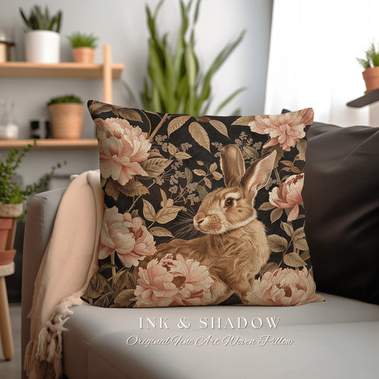 Light Gothic Botanical Rabbit Pillow Couch Cushion William Morris Throw Cottagecore Bunny Decor Rustic Boho Floral Pastel Housewarming Gift