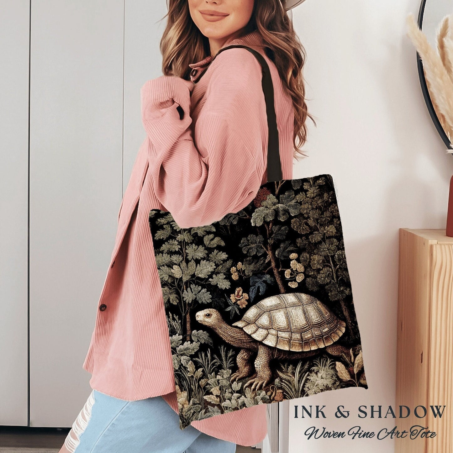 Gothic Botanical Woven Tote | William Morris Inspired Tote Bag Aesthetic Mystical Tapestry Bag Woven Victorian Fairycore Tortoise Satchel |