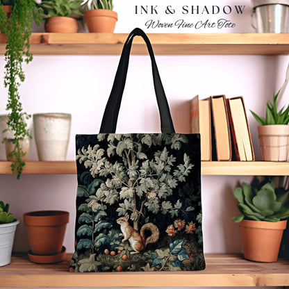 Forestcore Botanical Squirrel Wildlife Art Tote Bag Morris Aesthetic Woodland Tapestry Woven Tote Bag Inspired Tote Bag Animal Lovers Gift