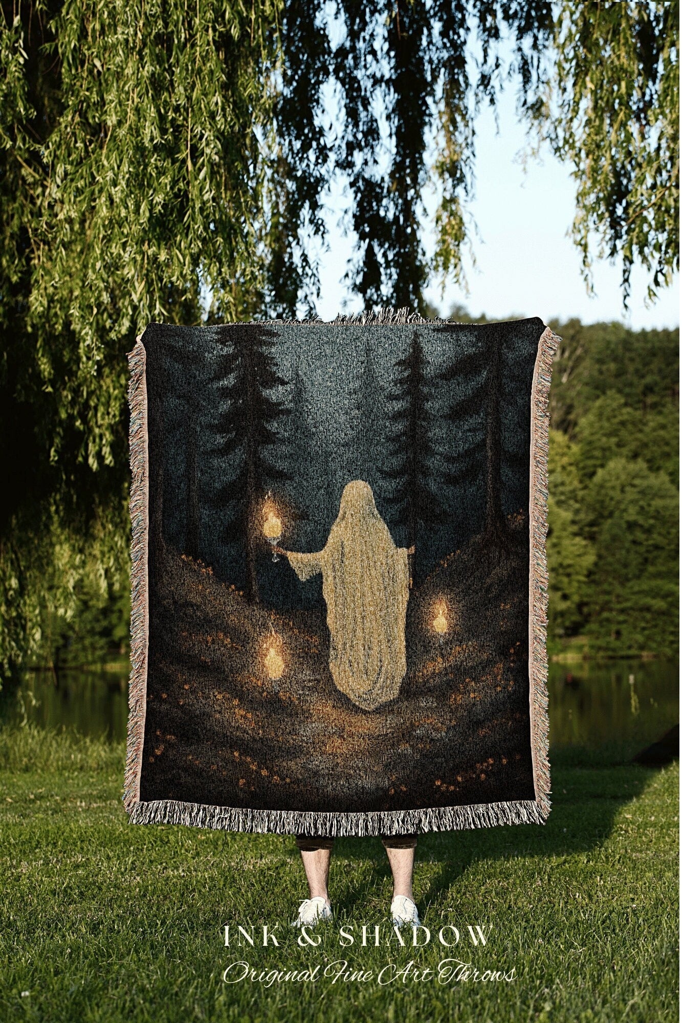 Forest Spirit Woodland Blanket Woven Tapestry Spooky Room Decor Vintage Halloween Tapestry Woven Blanket | Haunted Forest Dark Academia Art