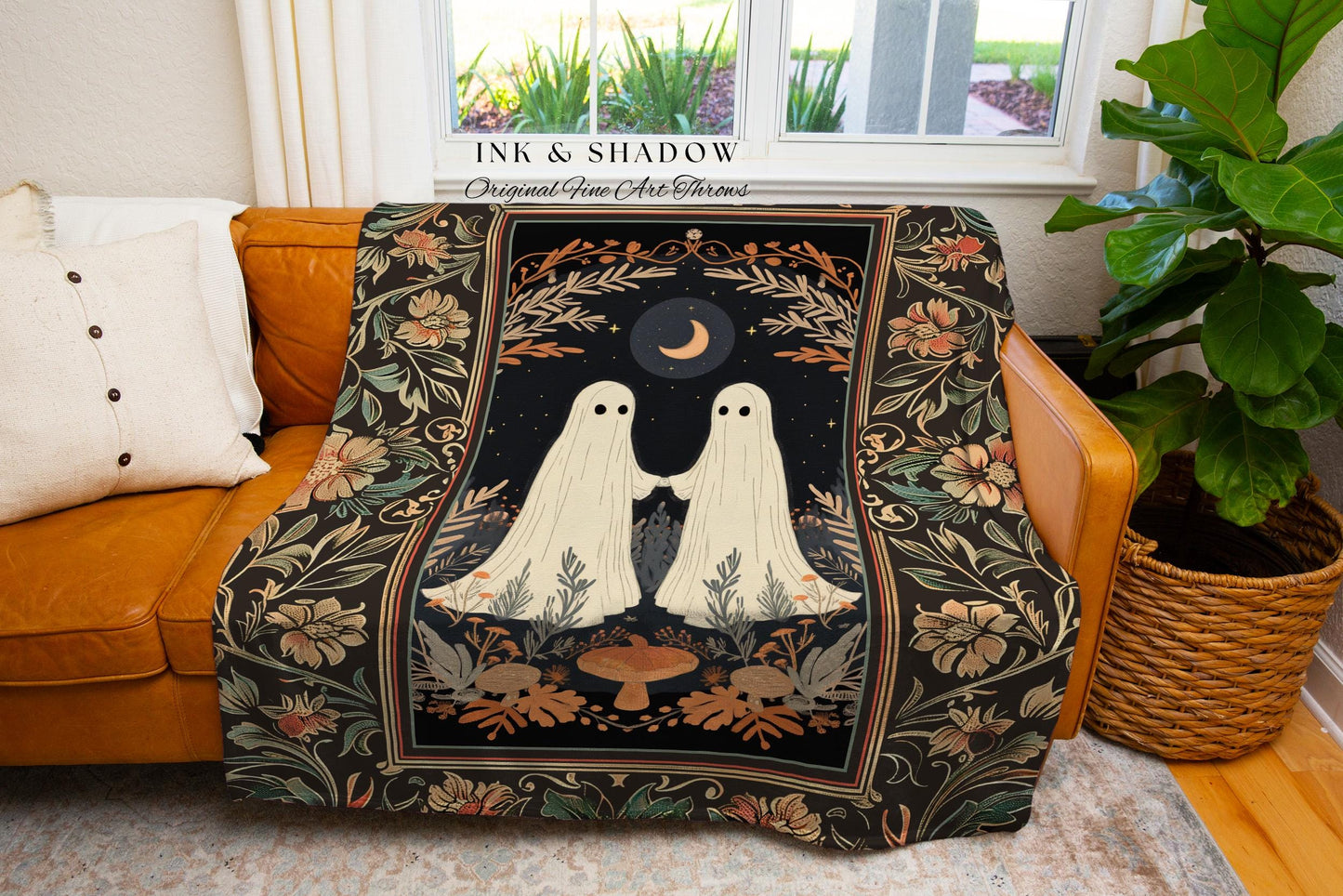 Haunting Ghost Friends Tapestry Blanket Indie Room Decor Vintage Halloween Tapestry Woven Blanket | Haunted Forest Ghost Dark Academia Decor