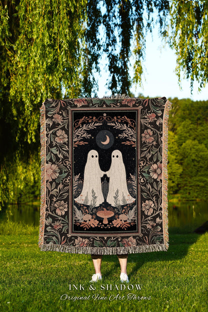 Haunting Ghost Friends Tapestry Blanket Indie Room Decor Vintage Halloween Tapestry Woven Blanket | Haunted Forest Ghost Dark Academia Decor