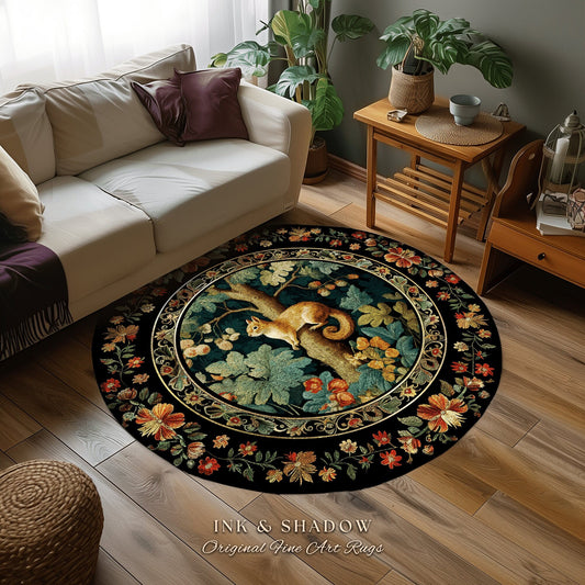 Forest Theme Decor Squirrel Botanical Morris Rug Woodland Cottagecore Reading Corner Decor Dark Fairycore Room Mystical Woodland Aesthetic