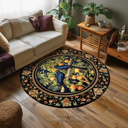 Woodland Gothic Raven Rug Crowcore Home Decor | Cottagegoth Moody Botanical Bird Art Dark Cottagecore Vintage Aesthetic Fairycore Fall Decor